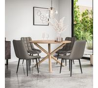 (Grey) Malvern Round Oak Effect Dining Table Set w Oak Legs w 4-6 Nova Dining Chairs
