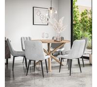 Malvern Round Dining Table And Chairs - Oak Table Top w Solid Oak Legs + Nova Velvet Dining Chair Set Of 6 More4Homes Grey One Size