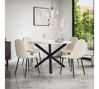 Malvern Round Marble Effect Dining Table Set w Black Oak Legs w 4-6 Maya Chair