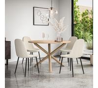 Malvern Round Dining Table And Chairs - Oak Table Top w Solid Oak Legs + Maya Boucle Dining Chair Set Of 4 More4Homes Ivory One Size