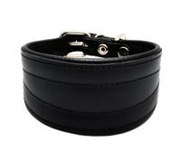MALWERA Black Hand Made Greyhound Lurcher Whippet Real Leather Dog Puppy Collar (17.5