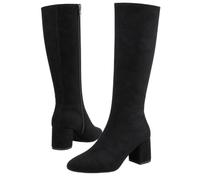 Malyqora Women's Knee High Boots Square Toe Chunky Heel Retro Tall Boot | Side zipper fall fashion boots for ladies comfortable block heel daily wear wide calf friendly vintage shoes