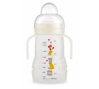 MAM 2-in-1 Baby Bottle and Cup, from 4 Months, 220 ml, with Extra Soft Spout and Anti-Spill Silicone Teat Skin Soft Easy Acceptance, with Handles to Hold It Easily, Neutral, Pack 1 pc