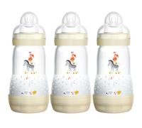 MAM Easy Start Anti-Colic Baby Bottles | 3 Pack (3 x 260) | Self-Sterlising Baby Milk Bottle | Medium Flow MAM Teats Size 2 | Newborn Essentials | Linen (Various Designs)