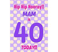 Mam 40th Birthday Card (Purple Spots) - From Son Daughter Gift Idea Greeting Blank Inside Envelope Included UK