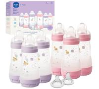 MAM 9oz Easy Start Anti-Colic Baby Bottles, Medium Flow with 2 Bonus Nipples Set (Fast & Extra Fast Flow), Reduces Colic, Gas, & Reflux, Easy-to-Clean, BPA-Free, 2+ Months, Made in Europe Pack of 6
