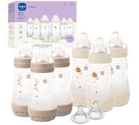 MAM 9oz Easy Start Anti-Colic Baby Bottles, Medium Flow with 2 Bonus Nipples Set (Fast & Extra Fast Flow), Reduces Colic, Gas, & Reflux, Easy-to-Clean, BPA-Free, 2+ Months, Made in Europe Pack of 6