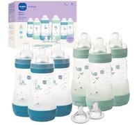 MAM 9oz Easy Start Anti-Colic Baby Bottles, Medium Flow with 2X Bonus Nipples (Fast and Extra Fast Flow), Reduces Colic, Gas, & Reflux, Easy-to-Clean, BPA-Free, 2 Plus Months