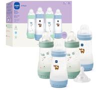 MAM 9oz Easy Start Anti-Colic Wide Neck Baby Bottle, Medium Flow Breastfeeding-Like Nipple, Reduces Colic Gas & Reflux, Easy to Clean, BPA Free, 2+ Months, Made in Europe, Bonus Fast Flow Nipple, 4 Pk