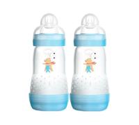 MAM A137 Easy Start Anti-Colic Bottle, Patented with SkinSoft™ Ultra Soft Silicone Teat, for Babies from 2 Months, Blue, Self-Sterilising in 3 Minutes, 260 ml, 2-Pack