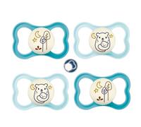 MAM Air Night 6-16 Silicone Dummies 6+ MAM Air Night, pack of 4 with 2 Sterilising Transport Boxes