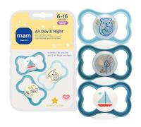 MAM Air Night and Day Pacifiers (1 Night and 2 Day Pacifiers), MAM Sensitive Skin Pacifier 6+ Months, Best Pacifier for Breastfed Babies, Glow in The Dark Pacifier, for Boys
