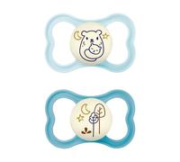 MAM Air Night S240 Pacifier Shield with Extra Large Holes for Sensitive SkinSoftTM Silicone Teat for 6+ Months Baby Blue with Self-Sterilizing Box