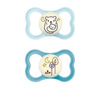 MAM Air Night Silicone Dummy, Set of 2, Tooth-Friendly and Luminous Baby Dummy, Extra Light and Airy Shield Design with Dummy Box, 16+ Months,