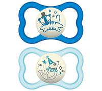 MAM Air Night Pacifiers (1 Sterilizing Pacifier Case), MAM Sensitive Skin Pacifier 6+ Months, Glow in the Dark Pacifier, Best Pacifier for Breastfed Babies, Baby Boy Pacifiers, 6-16 - 2 Ct (Pack of 1)