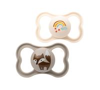 MAM Air Soothers 6-18 Months | 2 Pack | Orthodontic Design | Comes in Dummy Steriliser Case | Sustainable Materials | Baby Accessories | Cream
