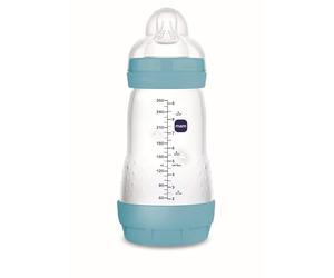 MAM Anti-Colic Bottle, 2-4 Months, 260 ml, with Teat 2 Medium Flow Silicone Easy Acceptance, Self-Sterilizable and Easy to Clean, Easy Start Anti-Colic, Matte Blue, Pack of 1