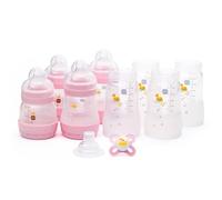 MAM Easy Start Anti-Colic Bottle Starter Set | Includes 4X Feeding Bottles and MAM Original Start 0-2 Month Soother | Self-Sterilising | Baby Gift Set of Newborn Essentials | Lilac (Various Designs)