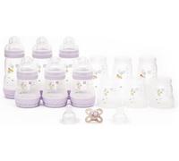 MAM Anti-Colic Bottle and Dummy Set, 10 Pieces, Pink (Designs Vary) | For 4x Complete Feeding Bottles, Sizes Up to 260ml, With MAM Original Start 0-2M Soother, Baby Gift Set of Newborn Essentials