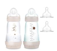 MAM Anti-Colic Bottles 260 with Teat Size 1 & 2, Neutral Pack of 2, Sold in Foreign Language
