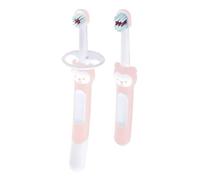 MAM Baby's Brush | 2 Pack | Toothbrush with Safety Shield | 6+ Months | For Teaching Dental Hygiene to Babies | Extra Soft Bristles | Ergonomic and Non-Slip | Pink