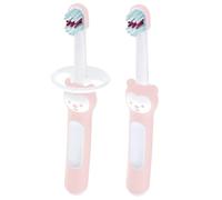 MAM Baby's Brush | 2 Pack | Toothbrush with Safety Shield | 6+ Months | For Teaching Dental Hygiene to Babies | Extra Soft Bristles | Ergonomic and Non-Slip | Pink