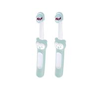 MAM Baby's Brush Set of 2, Baby Toothbrush with Short Handle for Easy Hold, Children's Toothbrush for Gentle Teeth Cleaning, from 6+ Months, Turquoise