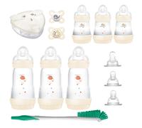 MAM Babys First Gift Feeding Set, Newborn Essentials Must Have for 0-3 Months, Self-Sterilizing Anti-Colic Bottles & Brush, Pacifiers, Skinsoft Silico
