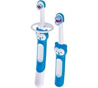 MAM Baby's Brush | 2 Pack | Toothbrush with Safety Shield | 6+ Months | For Teaching Dental Hygiene to Babies | Extra Soft Bristles | Ergonomic and Non-Slip | Blue