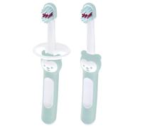 MAM Baby's Toothbrush, 2 Pack, 6+ Months, Blue/White | Brush with Safety Shield, For Teaching Dental Hygiene to Babies, Extra Soft Bristles, Ergonomic and Non-Slip