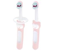 MAM Baby's Toothbrush, 2 Pack, 6+ Months, Pink | Brush with Safety Shield, For Teaching Dental Hygiene to Babies, Extra Soft Bristles, Ergonomic and Non-Slip