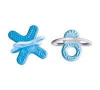 MAM Blue Teether Set - Bite & Relax with Phase 1 & 2 Teething Rings, Extra Small & Light, Easy to Sterilize, Ideal for On-the-Go, Ages 2+ Months