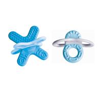 MAM Blue Teether Set - Bite & Relax with Phase 1 & 2 Teething Rings, Extra Small & Light, Easy to Sterilize, Ideal for On-the-Go, Ages 2+ Months