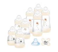 Mam Bottle Set, 8 Bottles in Sizes 130 ml, 160 ml and 260 ml, 1 Start Nanò Dummy, 4 Disks, 1 Soft Nozzle and Handles, Beige Colour - 730 g, 14.2 x 16.8 x 21.2 cm, 720 g