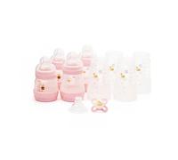 MAM Easy Start Anti-Colic Bottle Starter Set | Includes 4X Feeding Bottles and MAM Original Start 0-2 Month Soother | Self-Sterilising | Baby Gift Set of Newborn Essentials | Lilac (Various Designs)