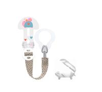 MAM Clip it ! Fashion & Cover Dummy Chain with Teat Protection, Adjustable Length, Washable, Assorted Colours Pink, cream-coloured, 1 Stück (1er Pack)