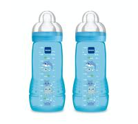 MAM Coloured 2nd Age 330ml Bottle 6 Months Debit Teat (Pack of 2)