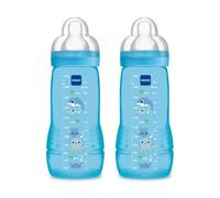 MAM Coloured 2nd Age 330ml Bottle 6 Months Debit Teat (Pack of 2)