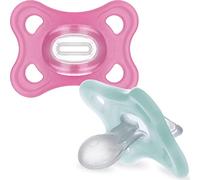 MAM Comfort All Silicone Soothers | 3-12 Months | 2 Pack | Comes in Dummy Steriliser Case | Sustainable Materials | Baby Accessories | Pink/Cream (Various Designs)