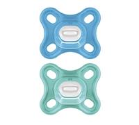 MAM Comfort Dummy Set 0-2 Months Dummy Set for Preemie and Newborns, 100% MAM SkinSoft Silicone Dummy with Dummy Box, Blue/Turquoise