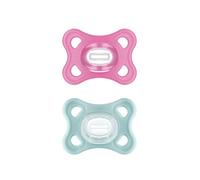 MAM Comfort Dummy Set of 2, Especially Small and Lightweight Baby Dummy for Newborns and Babies, Made of 100% Silicone, with Soft MAM SkinSoft Teat and Dummy Box, 3-12 Months, Pink