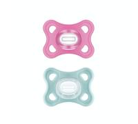 MAM Comfort Pacifiers 2-6 Months - Ultra-Soft and Lightweight Dummies for Small Babies - Orthodontic Dummies 100% MAM SkinSoft Silicone with Sterilisation Box, Pink/Sea Green, 2-Pack