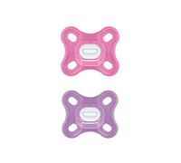 MAM Comfort Silicone Dummies (0-2 Months) Set of 2 Soothers for Premature and Newborns, Dummy Set with Dummy Box, Pink/Purple