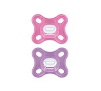 MAM Comfort Soother 0-3 Months (Set of 2), MAM 0-3 Months Dummy Made of 100% Silicone with Unique Design, Soft and Lightweight Baby Accessories Kit with Sterilizer Dummy Holder, Pink/Purple