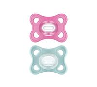 MAM Comfort Soother 3-12 Months (Set of 2), MAM 3-12 Months Dummy Made of 100% Silicone with Unique Design, 2 Soft and Lightweight Baby Accessories Kit with Sterilizer Dummy Holder, Pink/Neutral