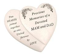 Mam & Dad Double Heart Flower Graveside Memorial Ornament Verse Plaque
