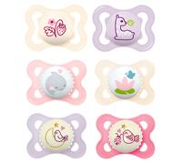 MAM Day and Night Silicone Dummies 0-6 Months GIRL Pack of 6 incl. 3 travel boxes