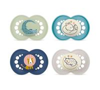 MAM Day and Night "Skin Soft" Silicone Dummies, 16+ Mix, Set of 4 With 2 Sterilised Transport Boxes