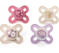 MAM Day & Night Dummies, 0-2M, 4 Pack, Orthodontic Design, Pink (Designs Vary)