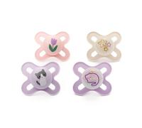 MAM Day & Night Dummies, 0-2M, 4 Pack, Orthodontic, Pink/Purple/Linen